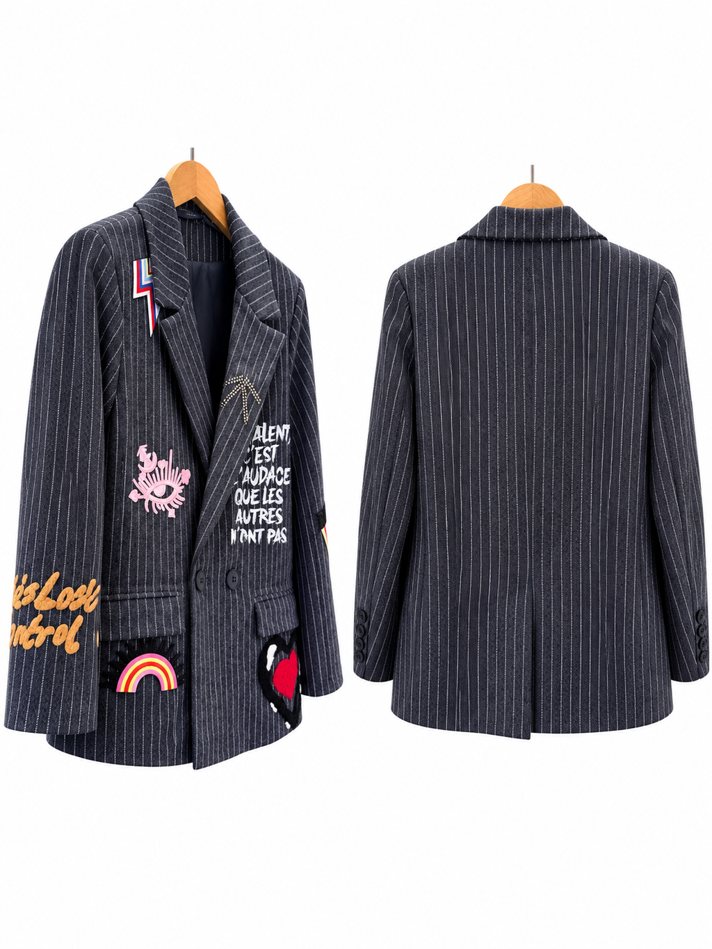 Blazer à rayures et broderies fantaisie
