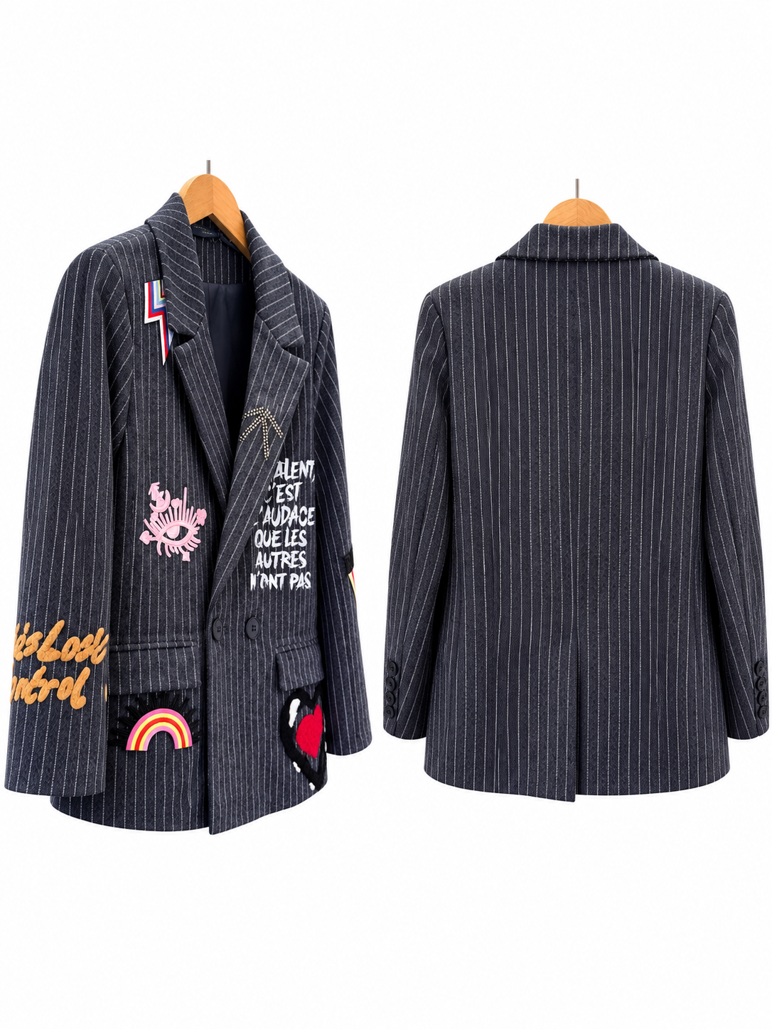 Blazer à rayures et broderies fantaisie
