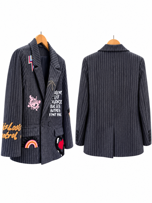Blazer à rayures et broderies fantaisie