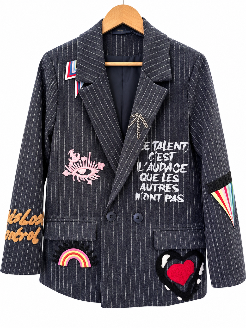 Blazer à rayures et broderies fantaisie
