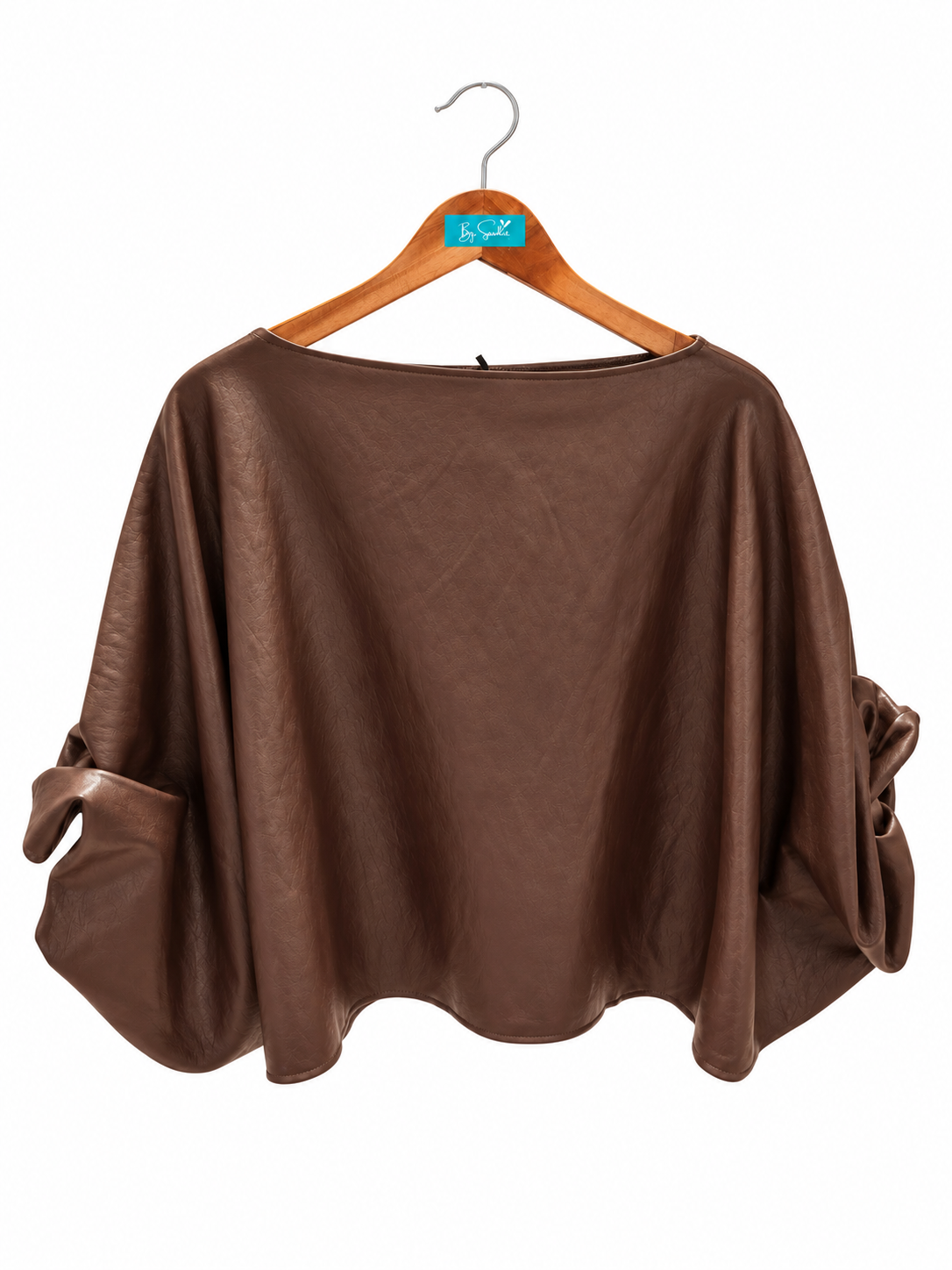 Blouse marron effet cuir col bateau