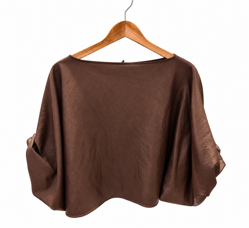 Blouse marron effet cuir col bateau