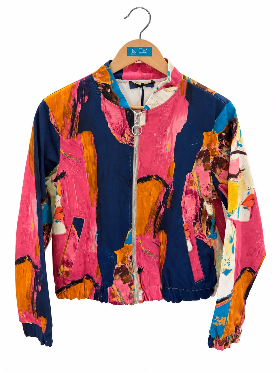 Veste courte zippée à imprimé abstrait multicolore