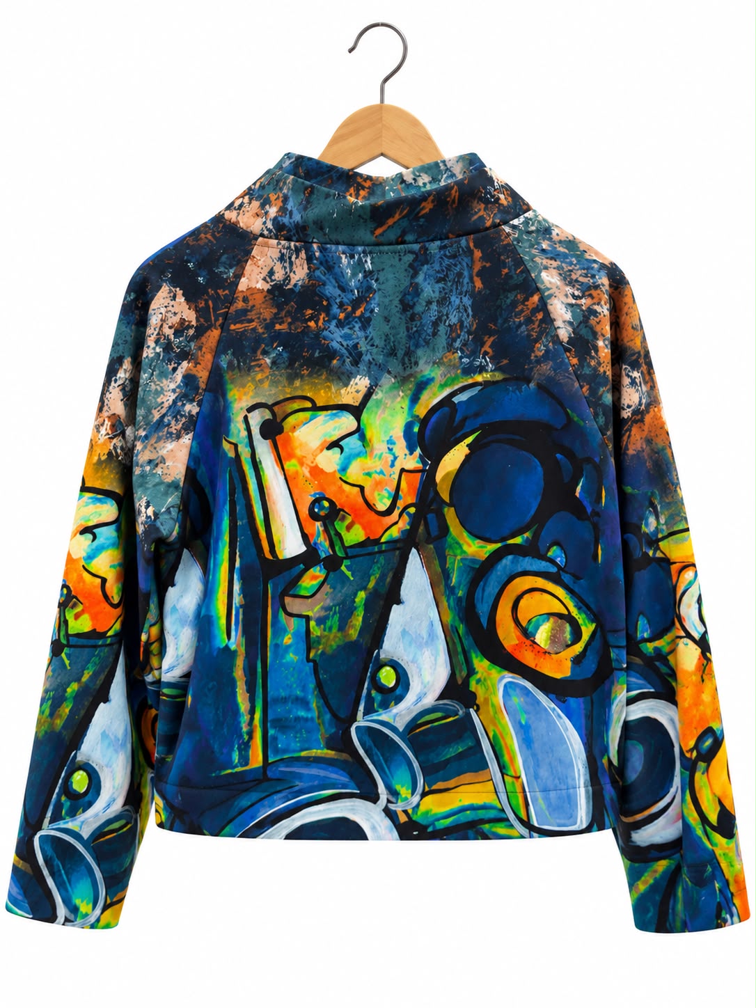 Veste à col drapé et imprimé abstrait multicolore