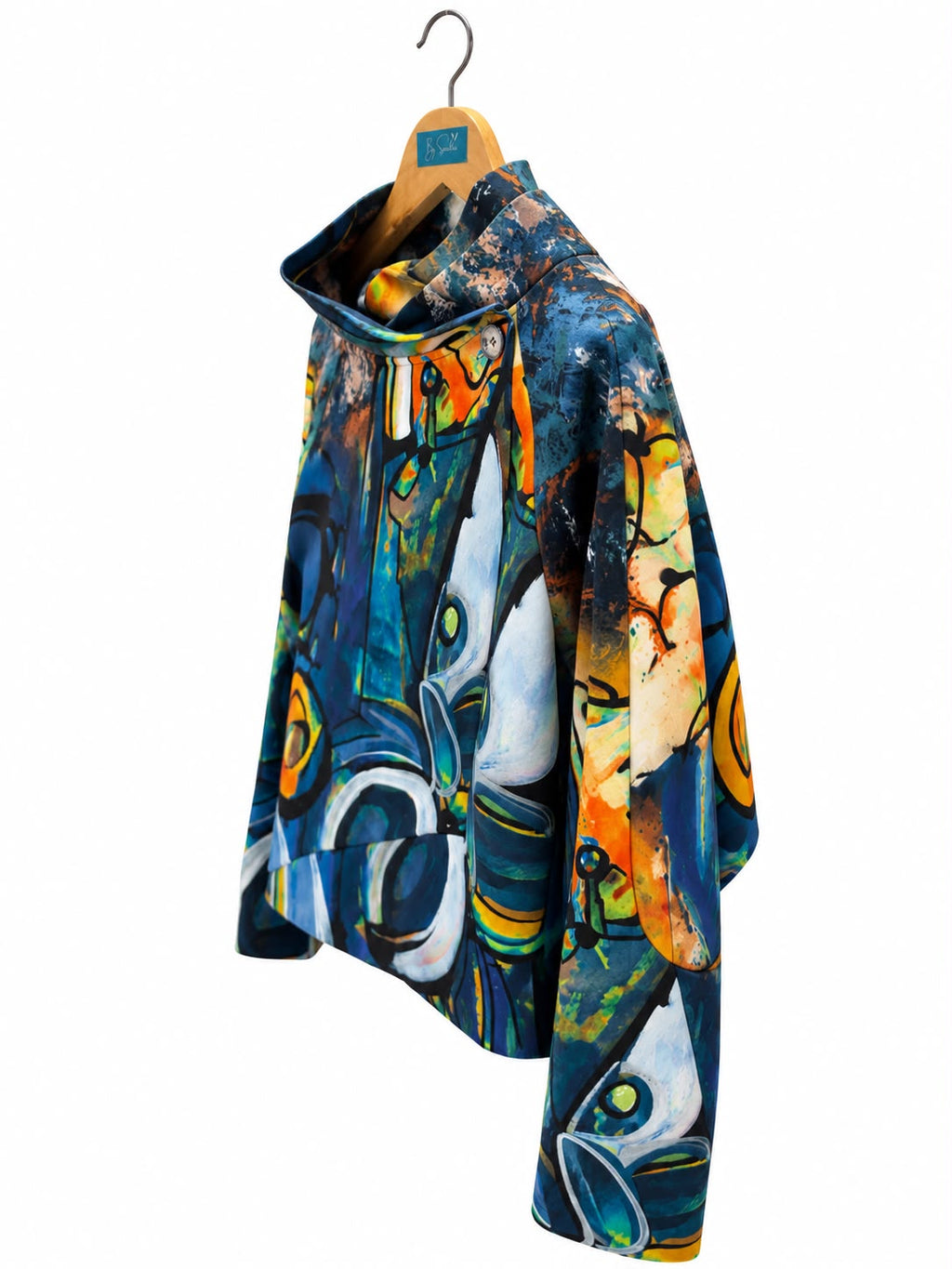 Veste à col drapé et imprimé abstrait multicolore