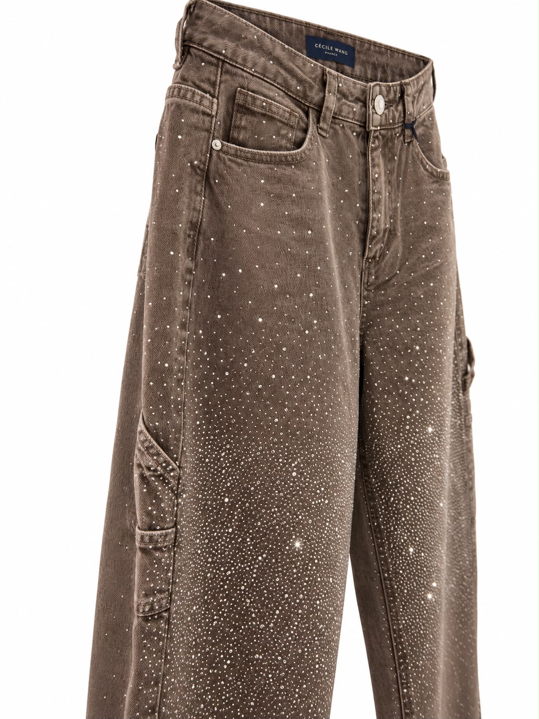 Jean large taupe à strass