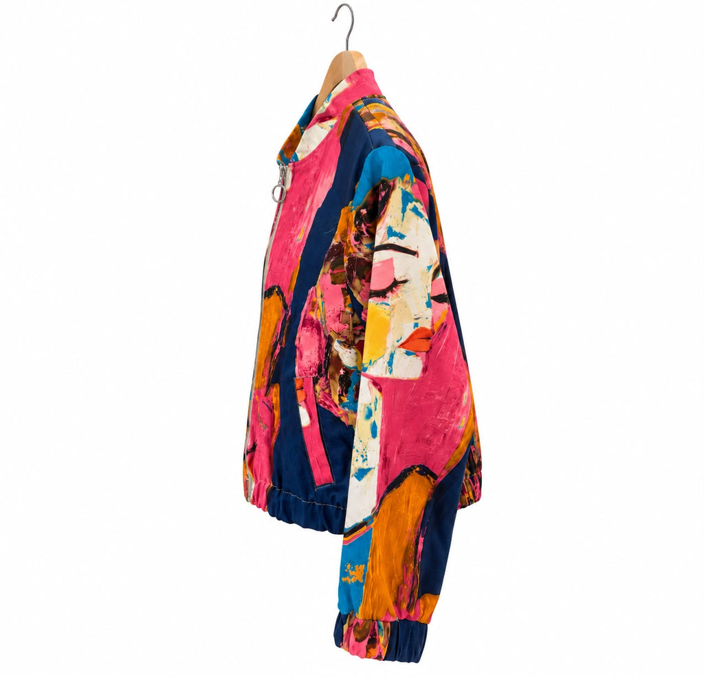 Veste courte zippée à imprimé abstrait multicolore