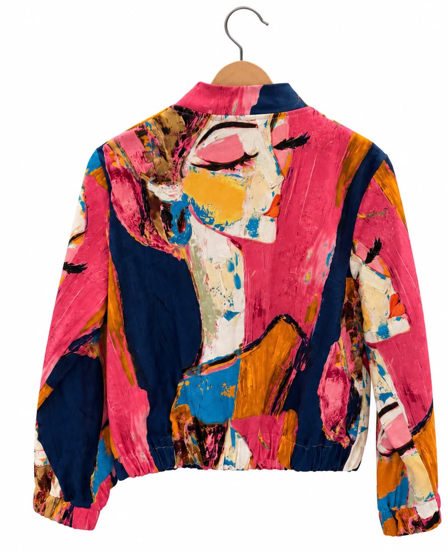 Veste courte zippée à imprimé abstrait multicolore