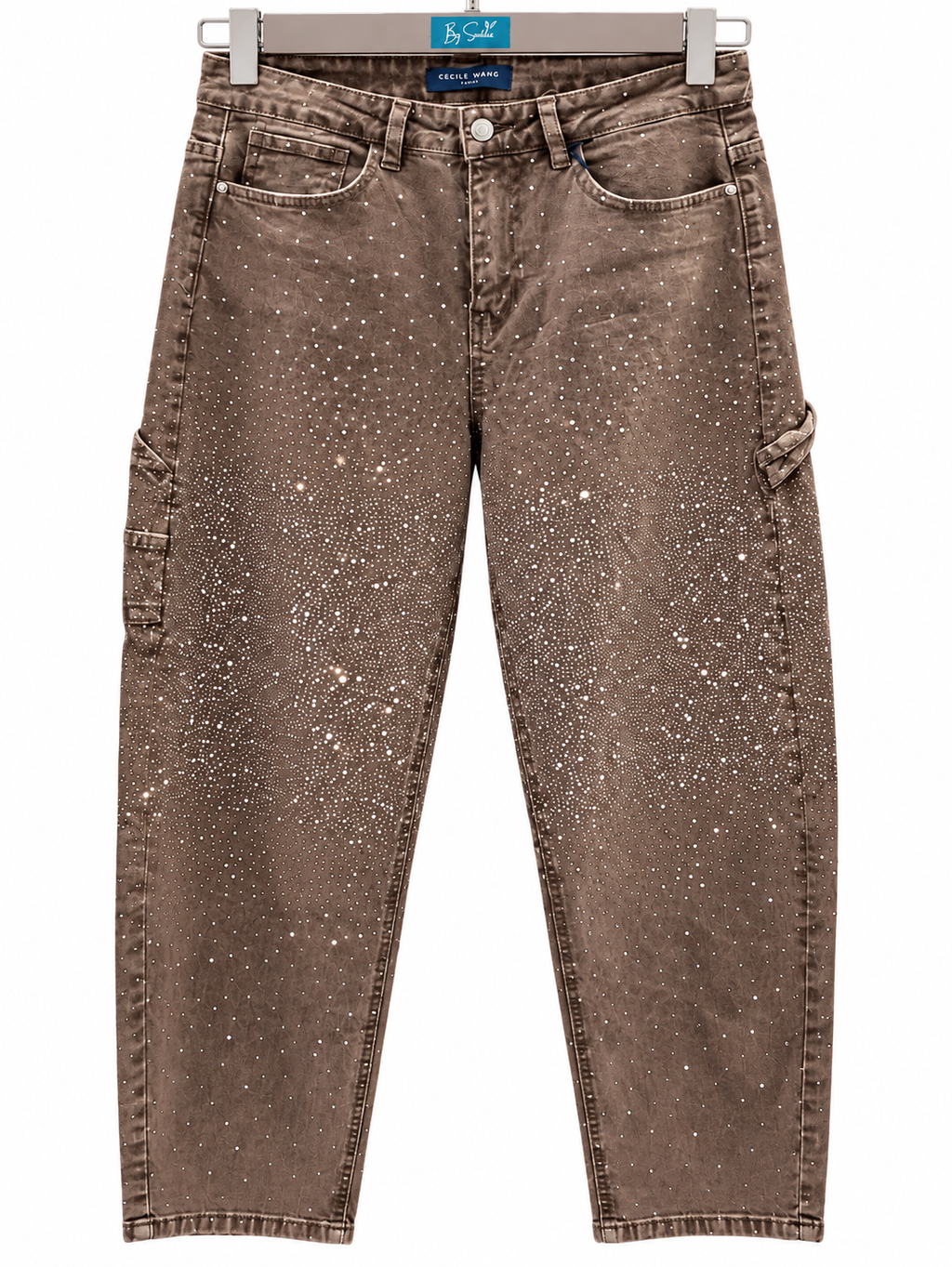 Jean large taupe à strass