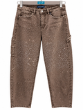 Jean large taupe à strass