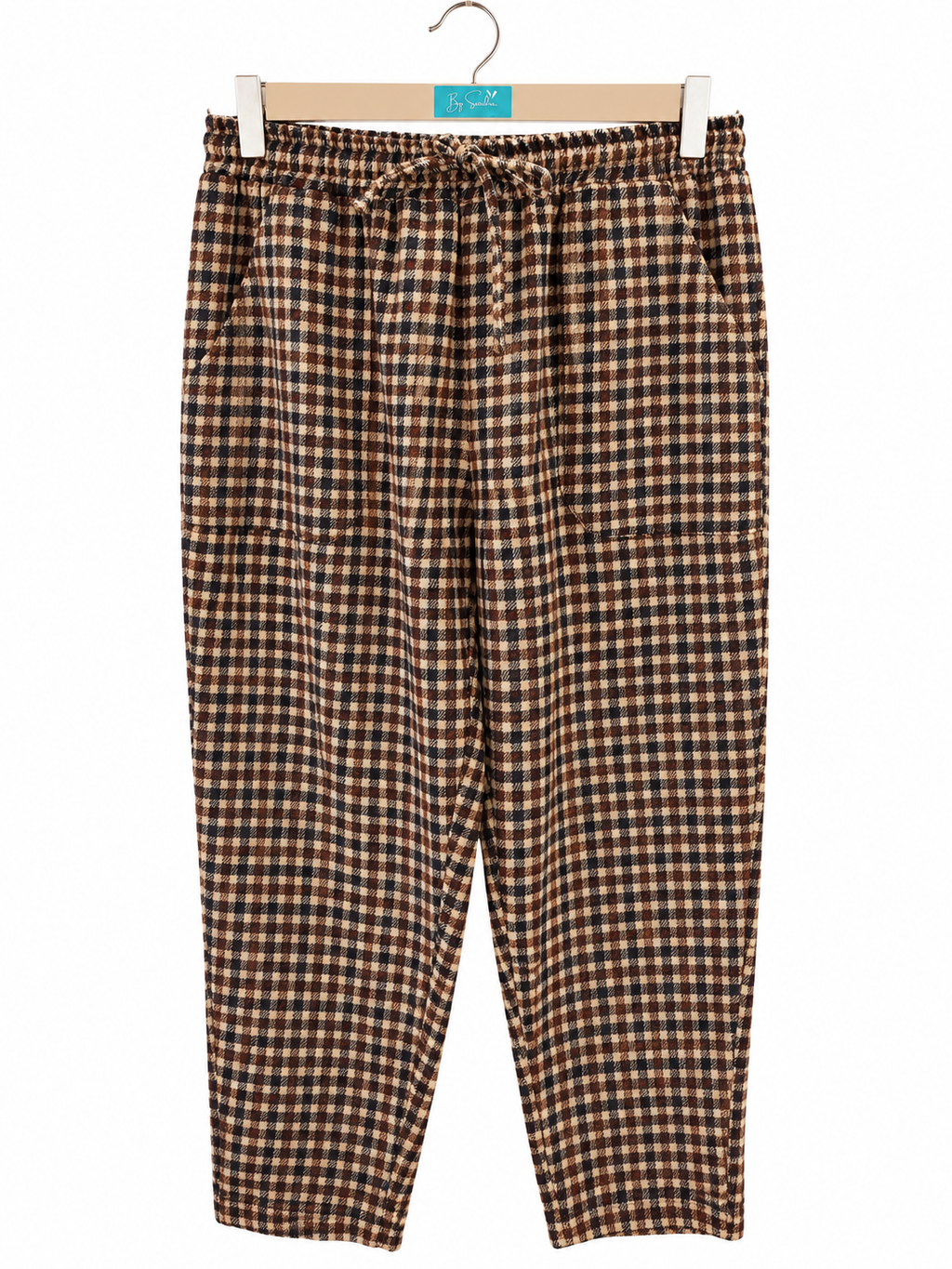Pantalon à carreaux marron – taille élastiquée