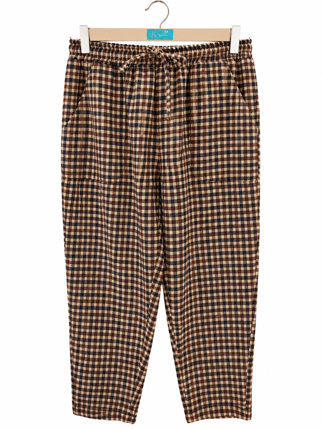 Pantalon à carreaux marron – taille élastiquée