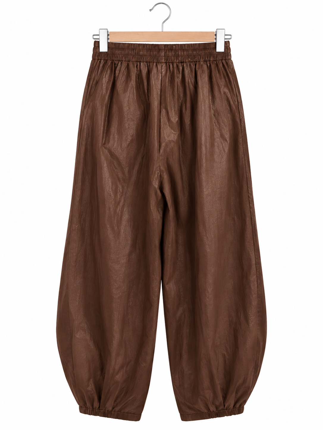 Pantalon marron en simili cuir coupe large