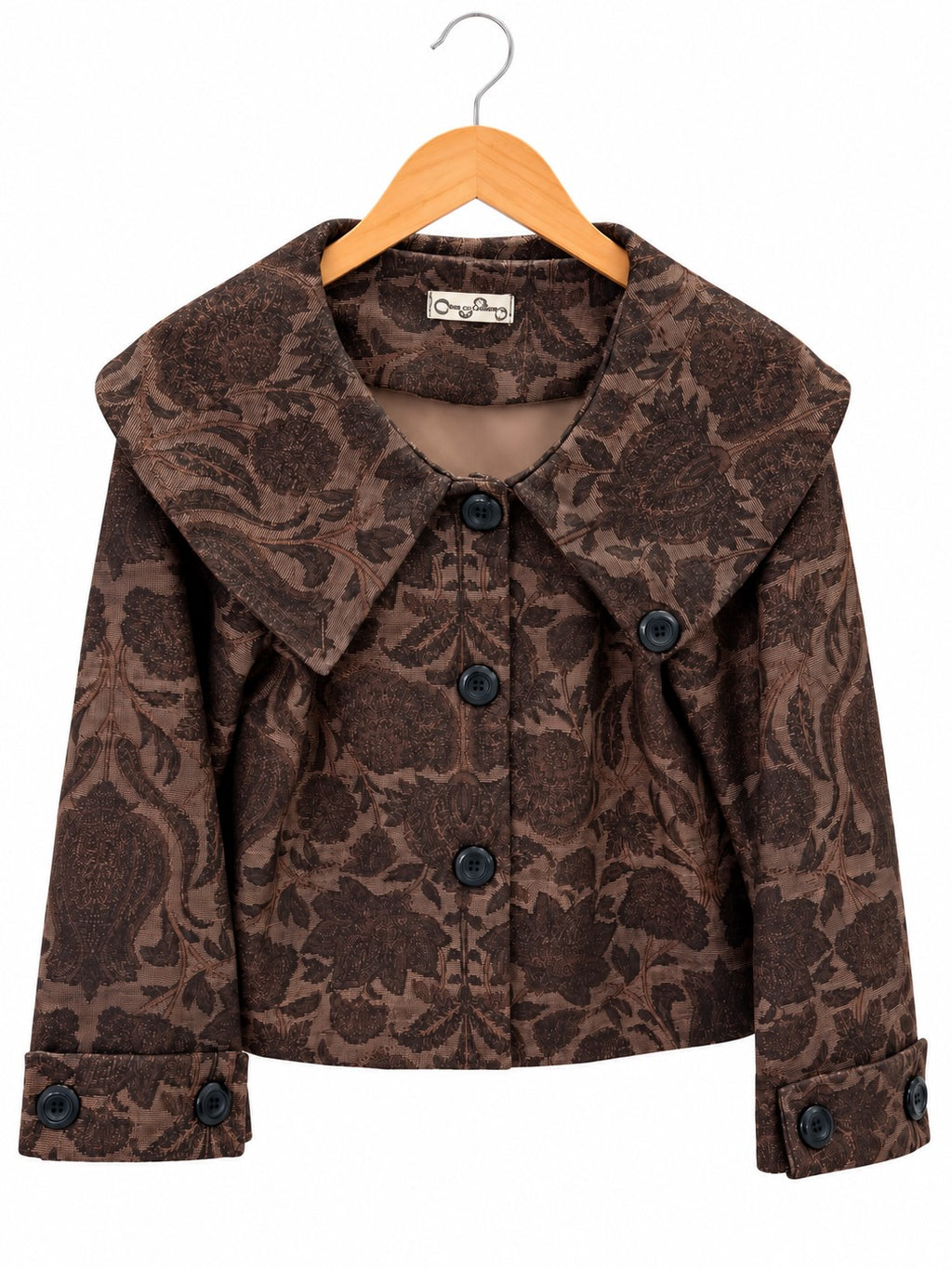 Veste courte fleurie à col chemisier oversize