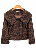 Veste courte fleurie à col chemisier oversize