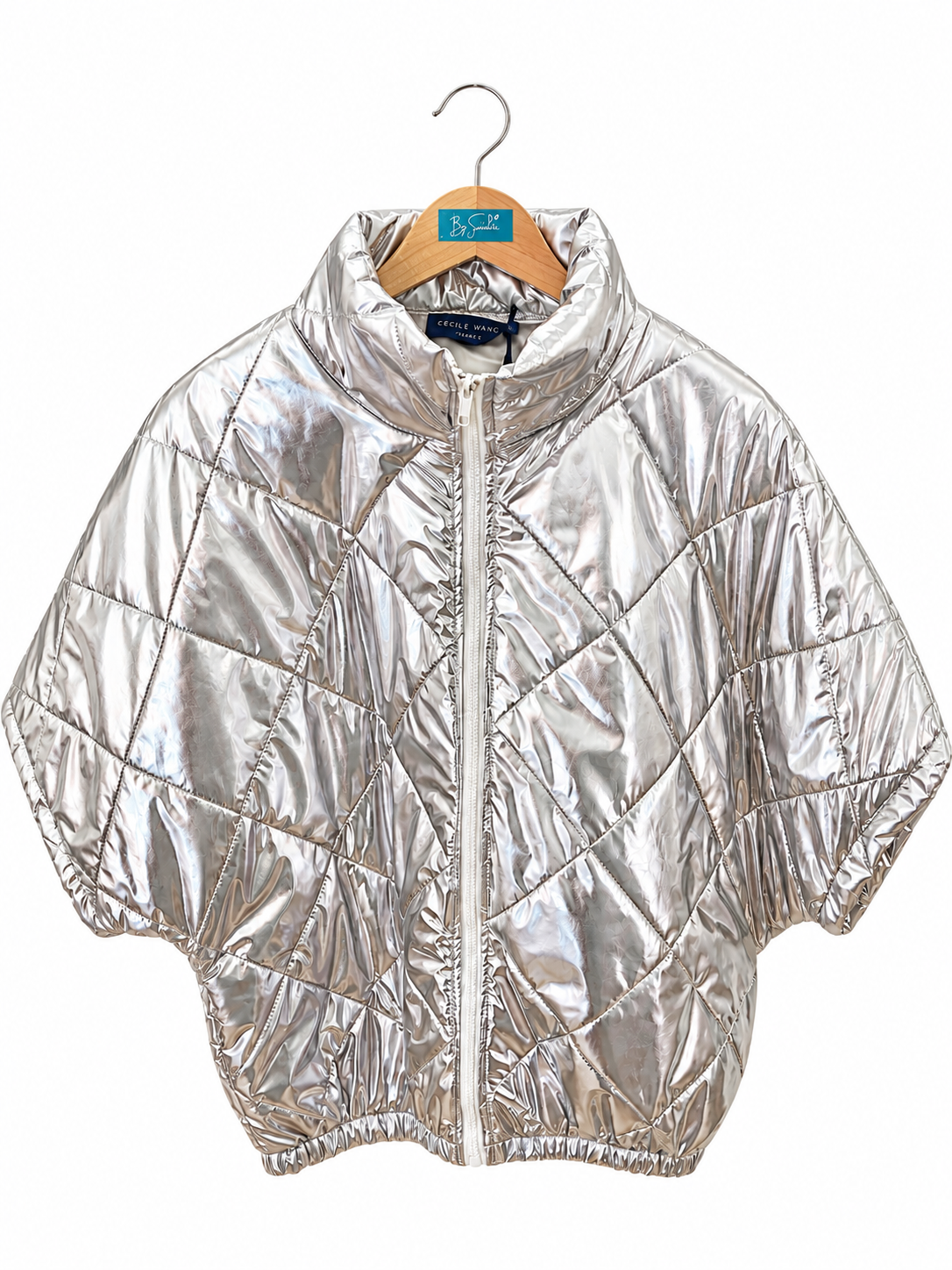 Veste matelassée métallisée argent – manches courtes