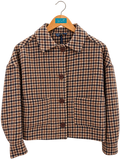 Veste courte à carreaux marron et écru