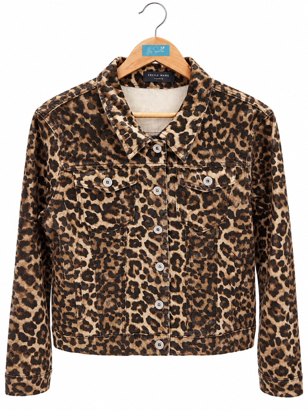 Veste courte en jean imprimé léopard