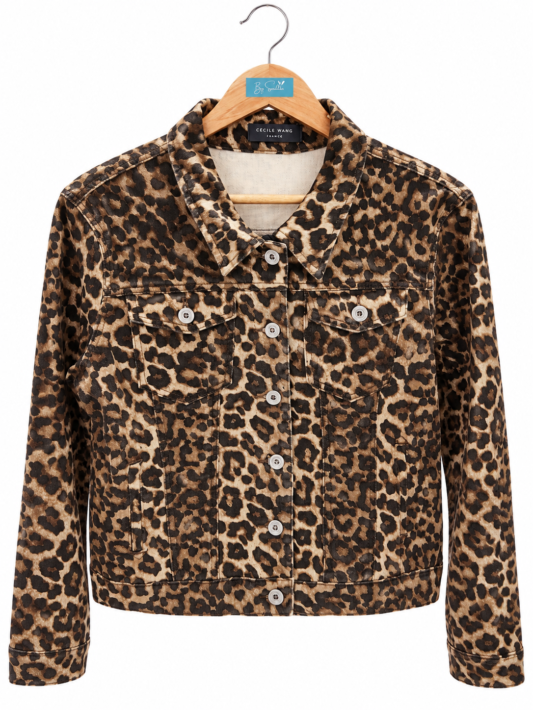 Veste courte en jean imprimé léopard