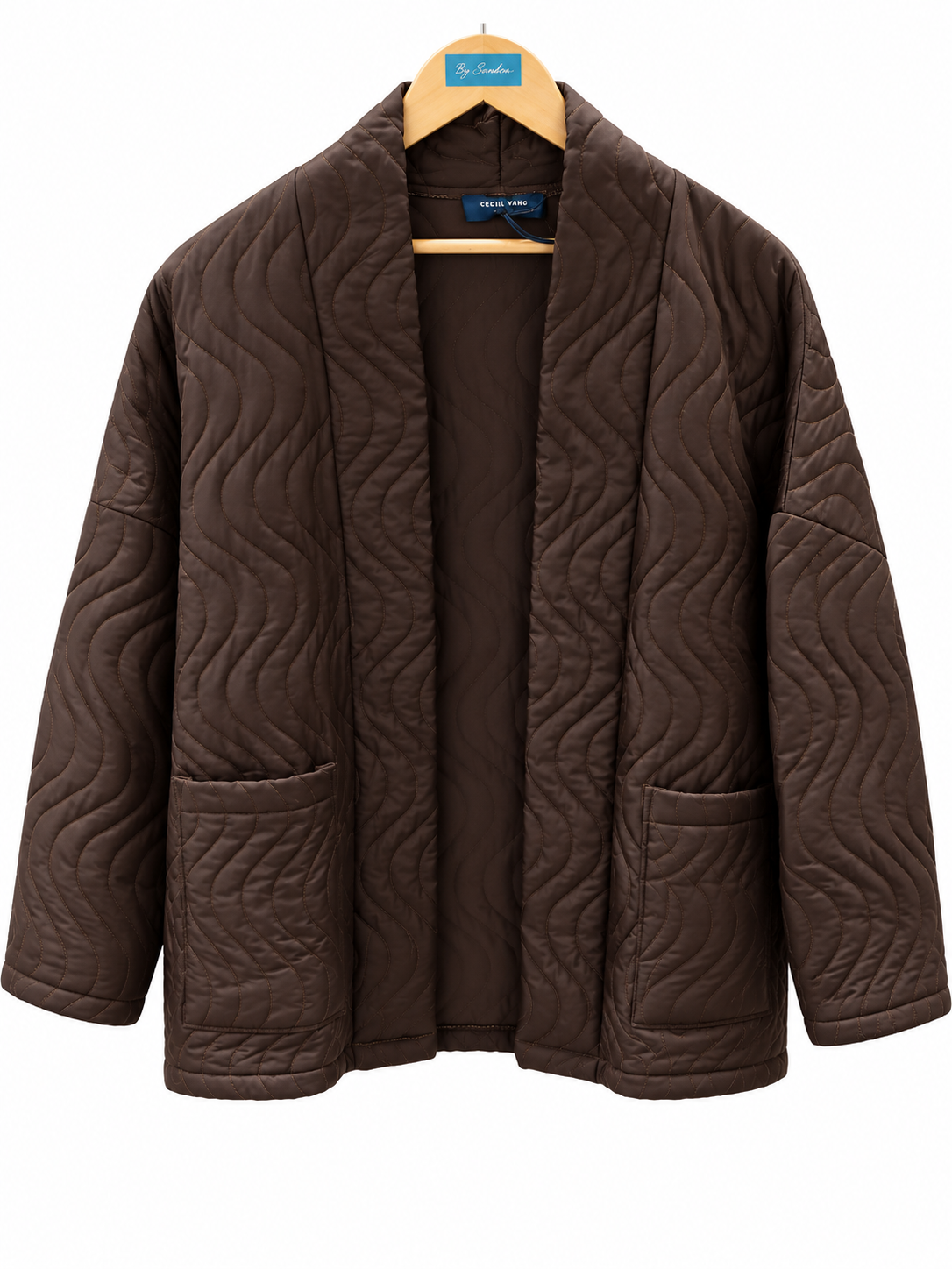 Veste matelassée chocolat à surpiqûres ondulées